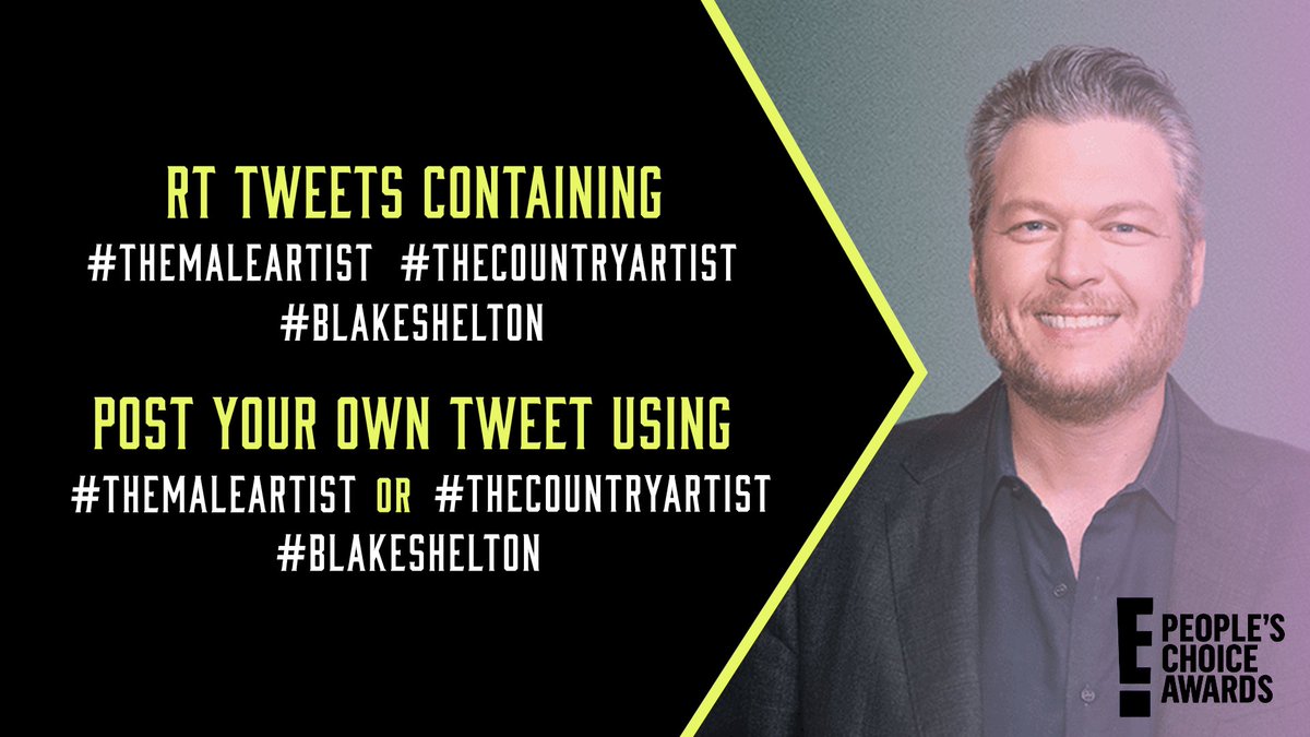 blakeshelton's tweet photo. #BlakeShelton is nominated for #TheMaleArtist and #TheCountryArtist at the @peopleschoice awards and votes count TWICE as much today. Time to get goin!!!! -Team BS https://t.co/O9riNxmmsh https://t.co/k2lEyrVxV5