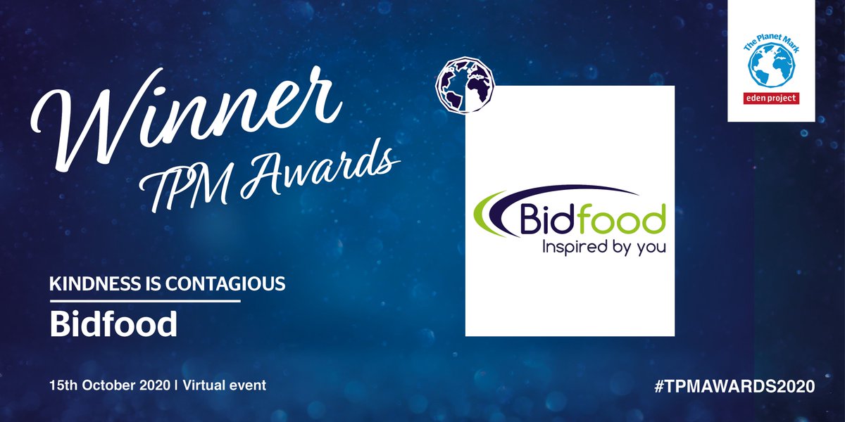 ThePlanetMark's tweet photo. Kindness is Contagious a new award for 2020 and the winner was decided by fellow holders of The Planet Mark. So the winner is …….. @BidfoodUK #TPMAwards2020 https://t.co/D0YBYQZX9M