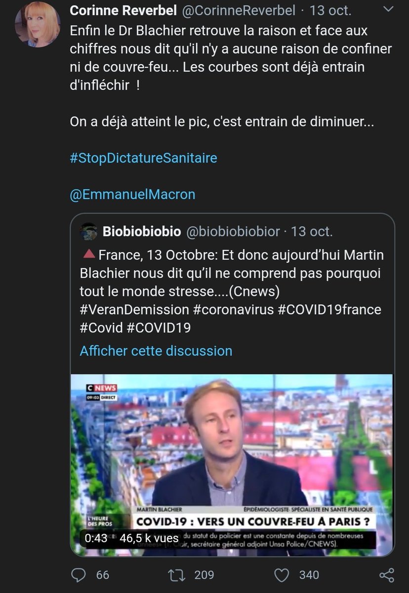 Ils se connaissent, sans même parler de  @CorinneReverbel qui un jour apprécie Dr Blachier et un autre plus mais après si ! Cherry picking, je vous montre en sens chronologique : Août, septembre, octobre.Elle est membre, fondatrice de  #BonSens, on peut donc se demander le niveau.