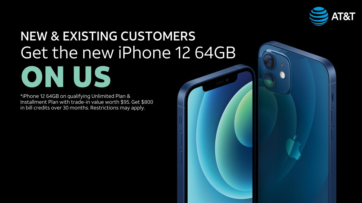 ATT_GrandSt's tweet photo. Welcome to a new era of #iPhone. Pre-orders for the iPhone12 + iPhone 12 Pro begin on Friday, October 16th, and AT&amp;T has one of the best deals yet. Get the NEW iPhone 12 64GB ON US for a limited time only! Schedule your AT&amp;T VIP appointment now  https://t.co/hSyh4AjS1v #ATTVIP https://t.co/mGJIWjYKlC