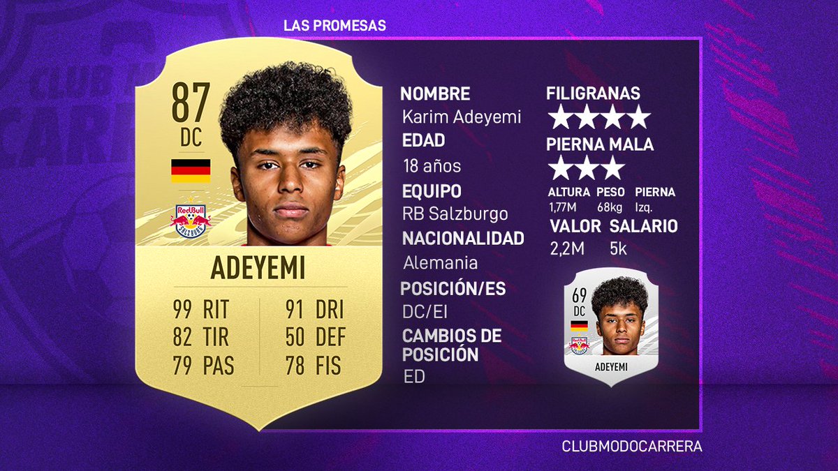 clubmodocarrera's tweet photo. Promesas FIFA 21 - KARIM "El nuevo Timo Werner" ADEYEMI  🇩🇪 

#ClubModoCarrera https://t.co/wN4e9lUv49