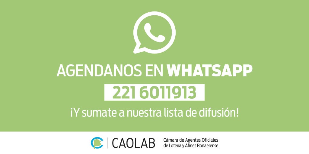 caolabOK's tweet photo. 📱Agenda nuestro número de WhatsApp 221 6011913 y sumate a la lista de difusión! 📣
#agencieros #loterias #novedades #caolab https://t.co/idgH8GuxZ4