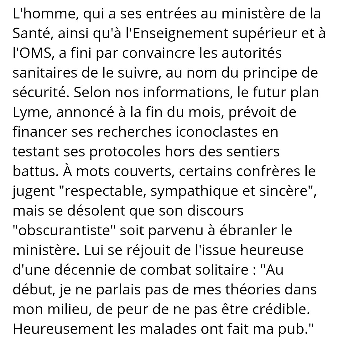 Professeur Perronne ne s'est pas fait connaître avec la Covid19 et  @raoult_didier mais bien avant, pour la maladie de Lyme et les positions qu'il occupe concernant la maladie Chronique, crois en une théorie de modification des tiques faites par un médecin Nazi exilé aux USA.