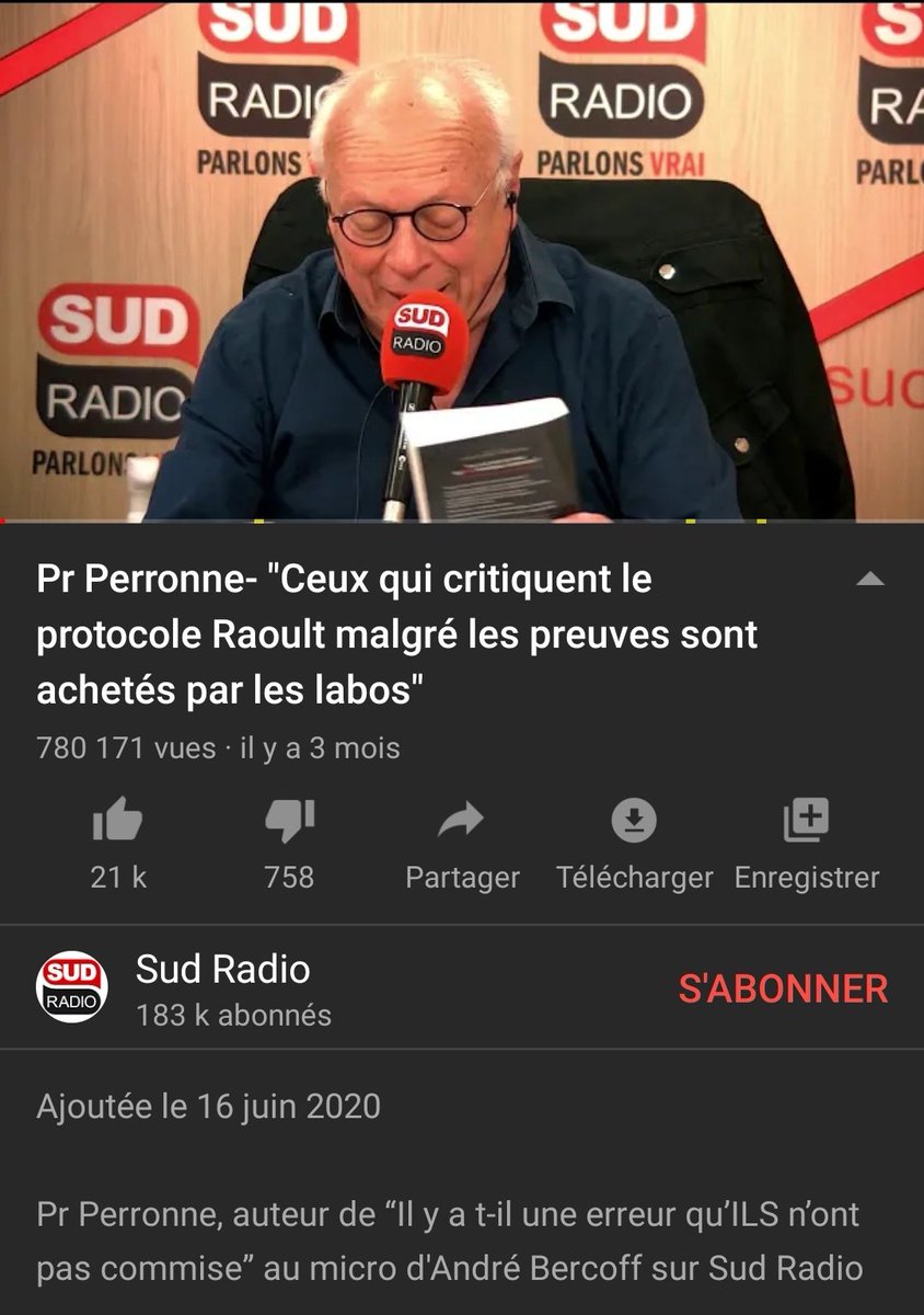 Regardons les propos qu'il utilise à la parution du livre.Note: Je vous transmets la vidéo utilisée complète en lien pour confirmer à celles et ceux qui veulent vérifier que je n'utilise pas ces propos hors contexte : C'était sur  @SudRadio le 16 juin 2020