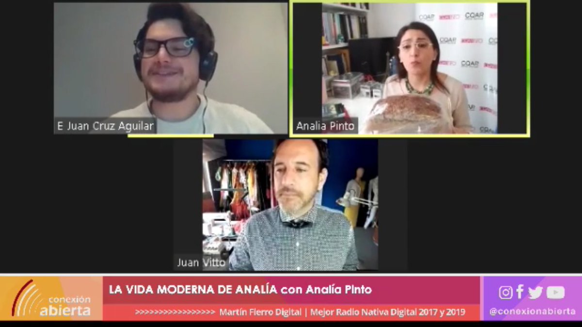 conexionabierta's tweet photo. #ENVIVO
@lavidamodernadeanalia con @analiapintoperiodista, junto a @juan_vitto y Juan Cruz Aguilar.
#Conexióndesdecasa
https://t.co/ej11mSz7nH https://t.co/ehhOdMljTX