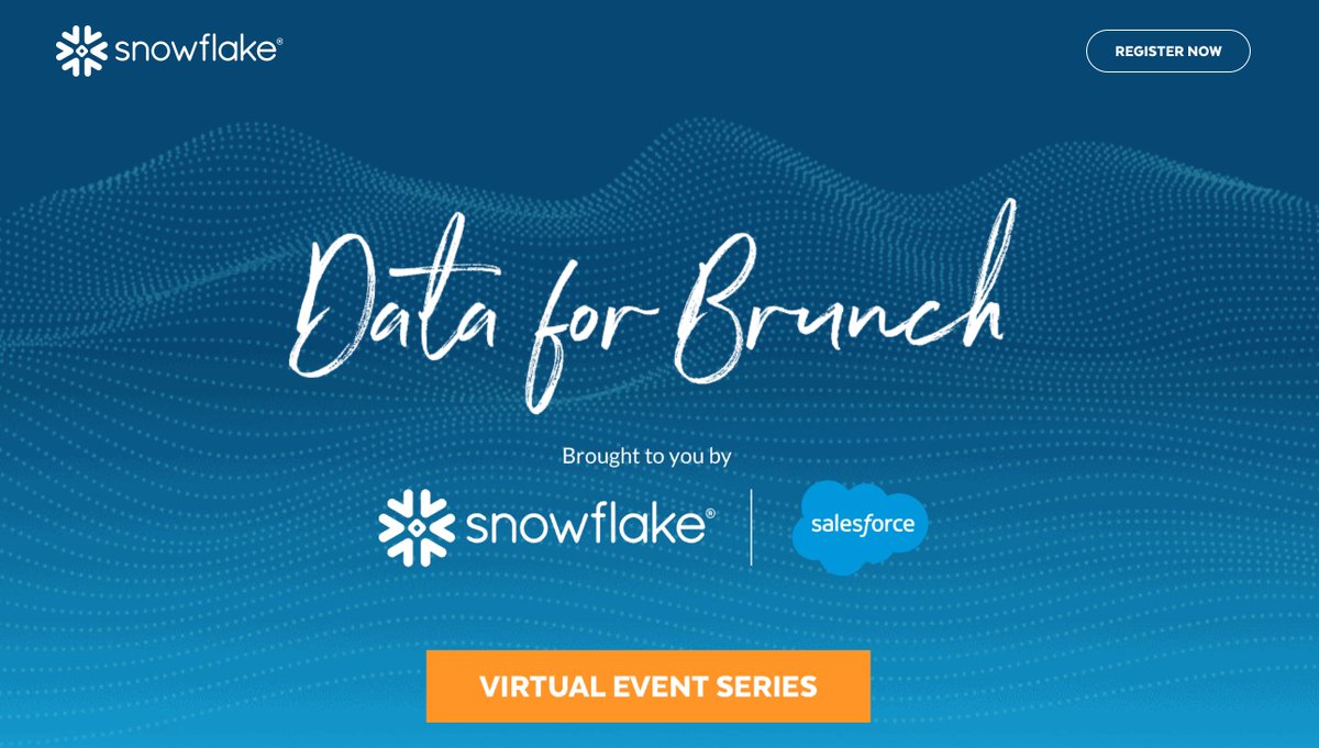 Interested in learning more about the @Salesforce <a href="/SnowflakeDB/">SnowflakeDB</a> partnership? Join us at Data for Brunch on Oct 21 to learn how to create new data applications, features, and services so your customers can easily obtain deeper insights about their business. bit.ly/33dz0EW