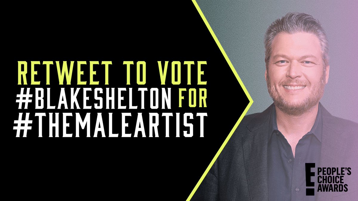 blakeshelton's tweet image. Keep those votes comin!! RT now to vote #BlakeShelton for #TheMaleArtist E! @peopleschoice Awards! #PCAs -Team BS