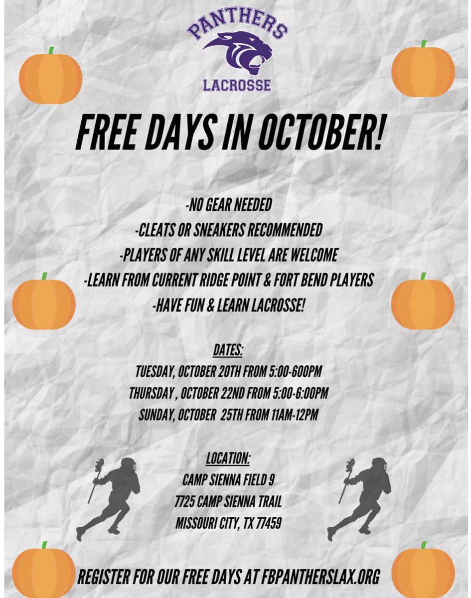 FBPanthersLax's tweet photo. Want to try lacrosse?  Register for any of our FREE days at https://t.co/WMrJ92cRKc https://t.co/yXsIZwgsY6