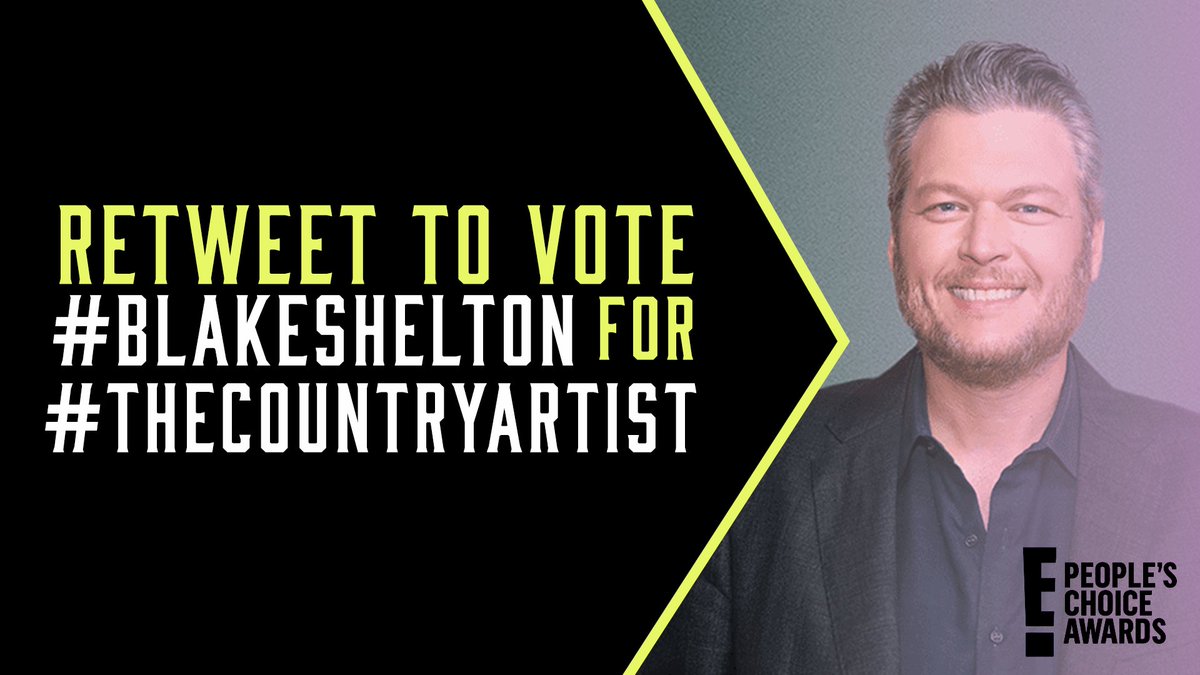 Blake Shelton (@blakeshelton) on Twitter photo We're getting down to the final hours of Turbo Voting Day! RT now to vote #BlakeShelton for #TheCountryArtist E! <a href="/peopleschoice/">People's Choice Country Awards</a> Awards! #PCAs -Team BS We're getting down to the final hours of Turbo Voting Day! RT now to vote #BlakeShelton for #TheCountryArtist E! <a href="/peopleschoice/">People's Choice Country Awards</a> Awards! #PCAs -Team BS