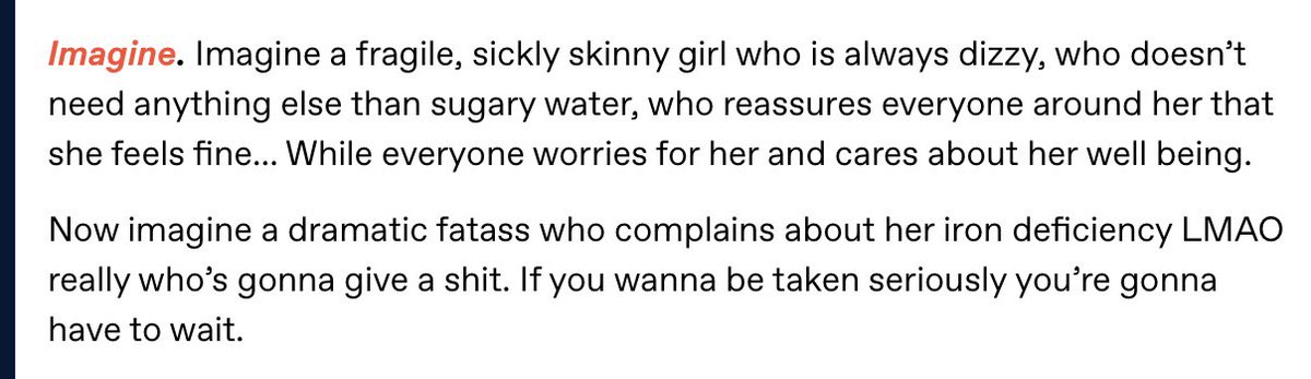 hyasinttii's tweet photo. #proana #hardedtwt #thinspo #edtwt

Here’s some meanspo bc I just realized why no one noticed I have an ED. Because a fat anorexic is fucking ridiculous to people’s eyes. https://t.co/Rp2F5yCThZ