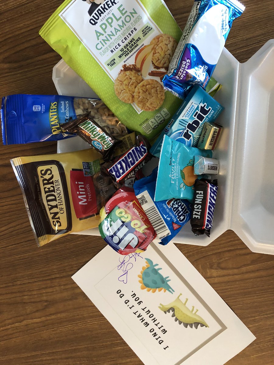JaclynStrahm's tweet photo. Linden West is the Best! You know your day has to get better when your boss shows up in a dinosaur costume 🦖 and delicious snacks! Thank you so much!!  @LWPawPride #bestdayever https://t.co/GK6HPi9alf