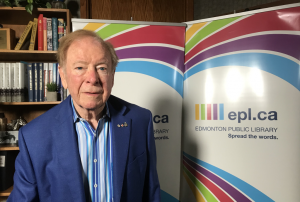 EPLdotCA's tweet photo. Esteemed lifelong library advocate Mr. Stanley A. Milner and local author Marty Chan discuss the impact of the downtown library over the last fifty years and why it’s important to “stand up for libraries.” Watch it here: https://t.co/y17Uysce70 #HelloMilner https://t.co/txgo4szpwO