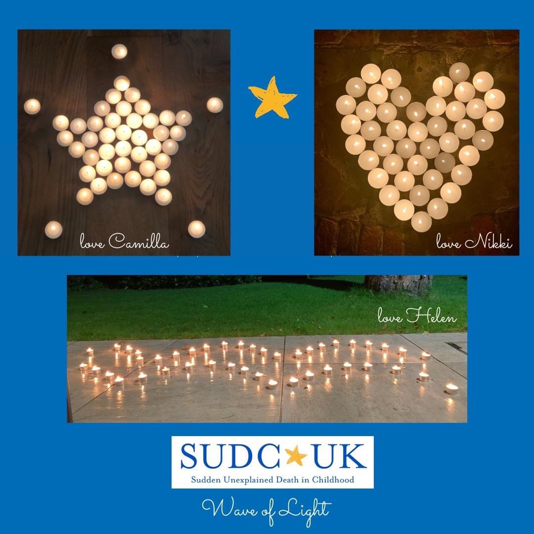 SUDC UK co-founders have lit candles this evening as part of the #waveoflight2020 - one candle for each family registered with SUDC UK.

We wish you a gentle evening. Their light shines on 💙🌟

#waveoflight #waveoflove 

#blaw2020 #sudcawareness #childbereavement #cdr #charity