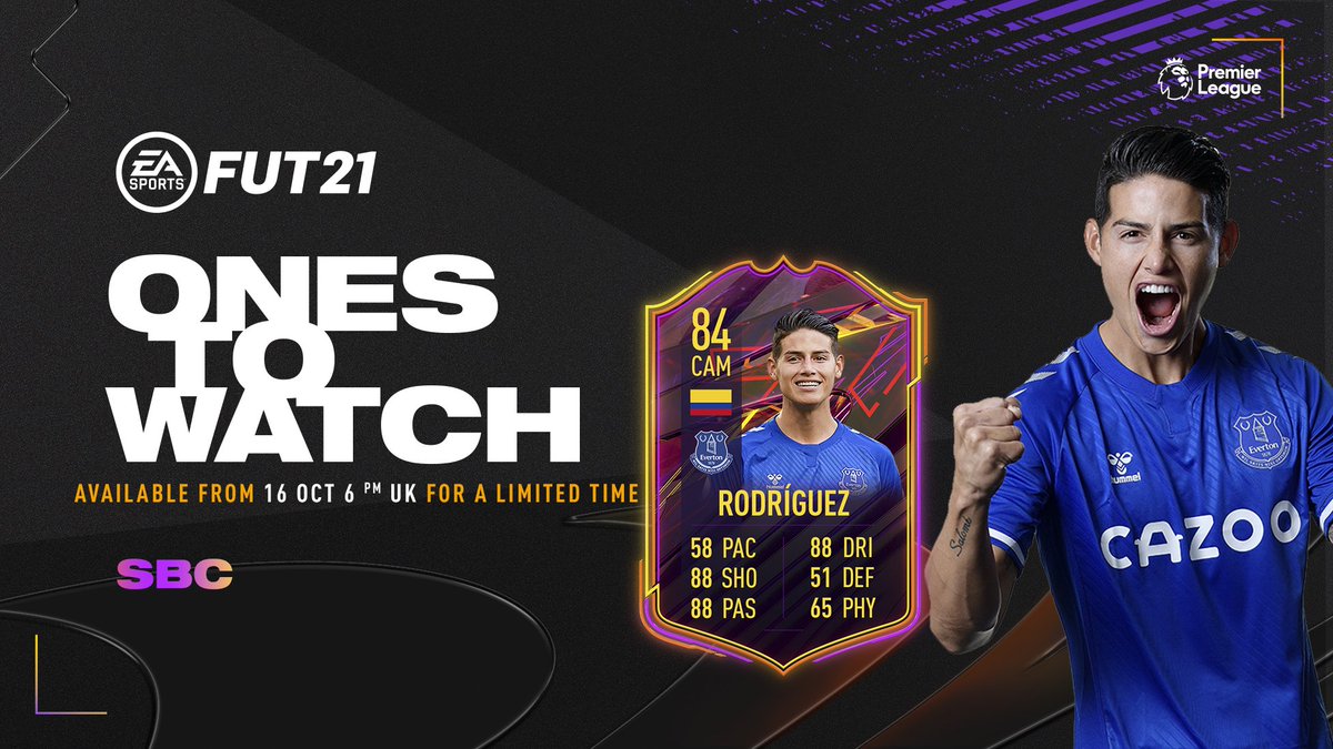 Everton's tweet photo. 🇨🇴 | @jamesdrodriguez is in the @EASPORTSFIFA  #OnesToWatch team! 💫

Available in #FUT21 tomorrow. 🙌

#EFC 🔵 https://t.co/oR6t0rK77N
