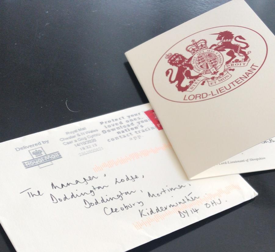 DoddingtonLodge's tweet photo. We are so proud &amp; honoured to have received a letter from Her Majesty's Lord-Lieutenant of Shropshire, Mrs Anna Turner. Thanking all the team at Doddington Lodge for their contribution to the County during the last few months. #Proud #Care #Community #Shropshire #HerMajesty https://t.co/Ts7FDXRqHv