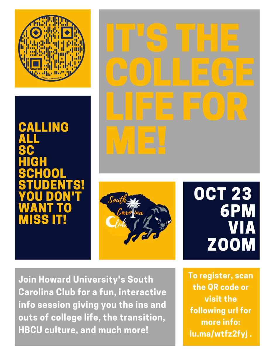 It’s the College Life for Me! We are inviting all SC High School students to come hang with us on October 23rd at 6 PM to learn about the college life! Please share this flyer! To register for the event, visit the link our bio or visit bit.ly/hutakessc!