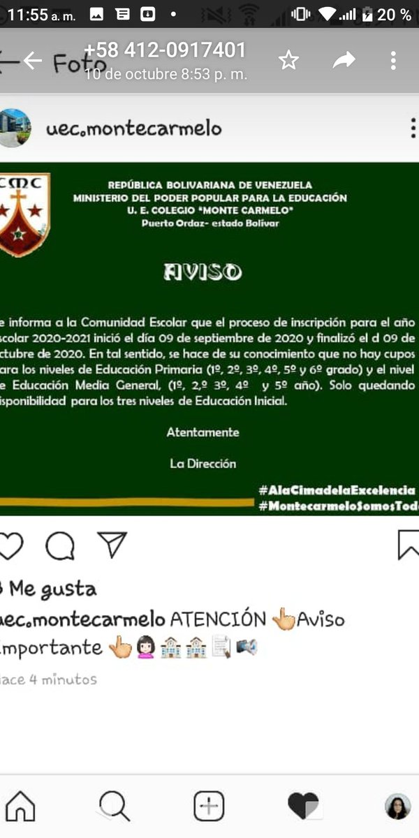 Yrecar21's tweet photo. El colegio anuncia la finalización del proceso de inscripción, violando el derecho a la educación de muchos niños y adolescentes. Atentos entes competentes @NicolasMaduro @psuvaristobulo @danielgomezvzla  @GobJustoNoguera @CmdnnaCaroni @CpnnaCaronigob https://t.co/TfaMzwfZis