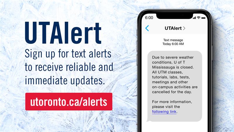 UTM's tweet photo. Are you registered for #UTAlerts?π¨
Update or register for the service that allows the University to quickly send important messages via email and text.
Register: https://t.co/40xKryDS7d https://t.co/erMEe0d05q