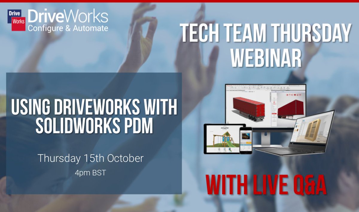 DriveWorks's tweet photo. Just one hour to go until today's #TechTeamThursday webinar on using DriveWorks with SOLIDWORKS PDM.
Join DriveWorks Applications Engineer, Ollie at 4pm BST to see the options and set up for integrating DriveWorks with #PDM Pro.
Sign up here➡https://t.co/Fbiw74dT5G https://t.co/3lQ0AVQ4gn