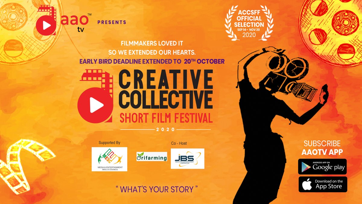 aaonxtott's tweet photo. AAO Creative Collective Short Film Festival 2020
Our Early Bird Deadline extended to 20th October. ➠ Submit Your Film Now - https://t.co/AwRSI8tpSQ
#AAOorginals #filmfestival #movietime #ottplatforms #ACCSFF #NewTalent #ShortMovies #Shortfilmfestival #shortfilm #bollywood https://t.co/sDWSQvBPGB