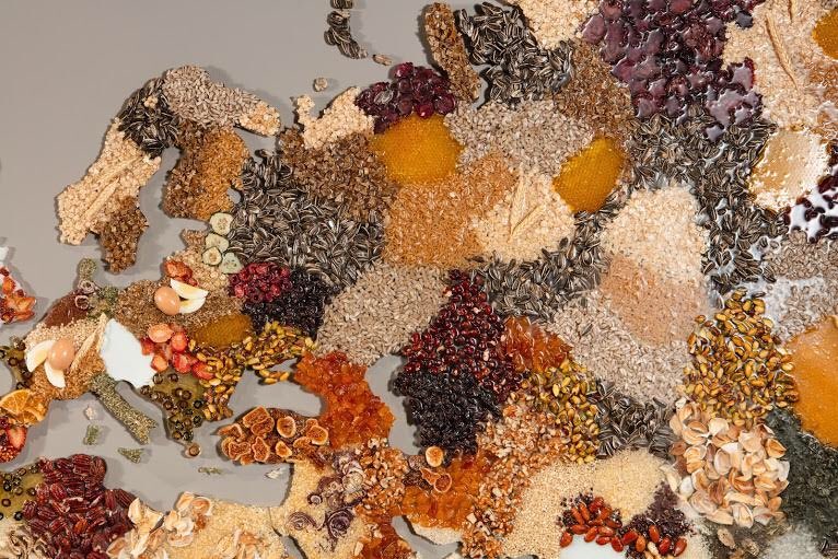 JohallaProjects's tweet photo. Artist Jane Georges combined function and form with her ingredients-based map of the world. Next time you are in Fulton Market, stop by Good Ambler for a sweet treat and check out these large-scale installations. https://t.co/ytAcrACulV