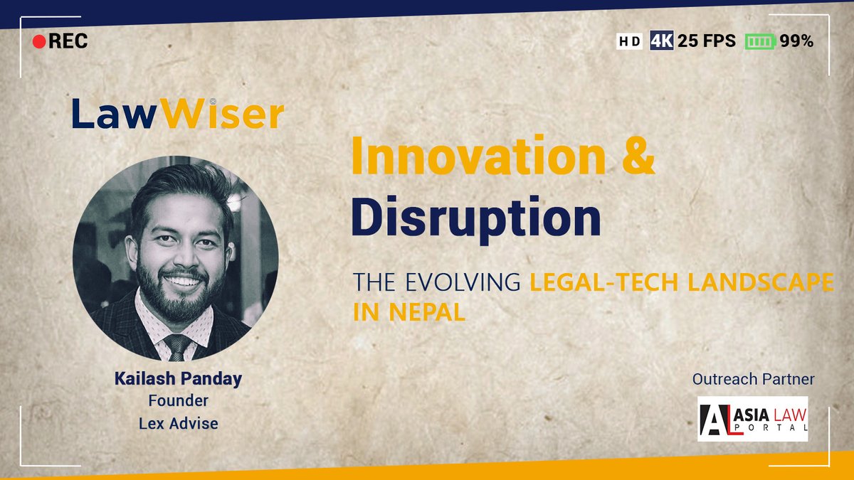 LawWiser's tweet photo. @LawWiser in a conversation with Kailash Panday (@lexadvisor), founder, Lex Advise (#Nepal) discuss 'the evolving legal tech landscape in Nepal'
#legal #law #lawyers #lawfirm #attorney #legaltech #technologyandlaw
@AsiaLawPortal @amanabbas2020 
https://t.co/h45dCsM8eG https://t.co/IY2O9lalfe