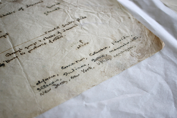 DTCSwansea's tweet photo. Dylan was working on ‘Poem on his Birthday’ while planning a reading tour of the US. He wrote the names of some of the institutions on this manuscript from our ‘Love the Words’ Exhibition. #MuseumPassion #CollectionsFund https://t.co/l5oYFrk8jr
