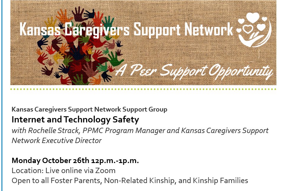 KsCaregiver's tweet photo. We have a few opportunities for Kansas Caregivers coming up! Please join us!  #Training #Kinship #Foster #PeerSupport 

Register for Training: https://t.co/PmXfItflhb
Register for Support Group: https://t.co/Tg7mZw5dwc https://t.co/eF5MvvzEgX