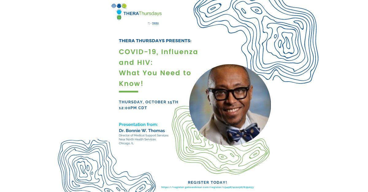Theratech_'s tweet photo. It’s happening today! Join us at noon CST for Thera Thursdays. Learn more about what you need to know about #Covid19, Influenza and #HIV. Protect yourself and your community. Register Now! https://t.co/vzah2eTJM8
#AIDSCare #Healthcare #Nurses #Casemanagers #socialworkers https://t.co/rxtSojsKum