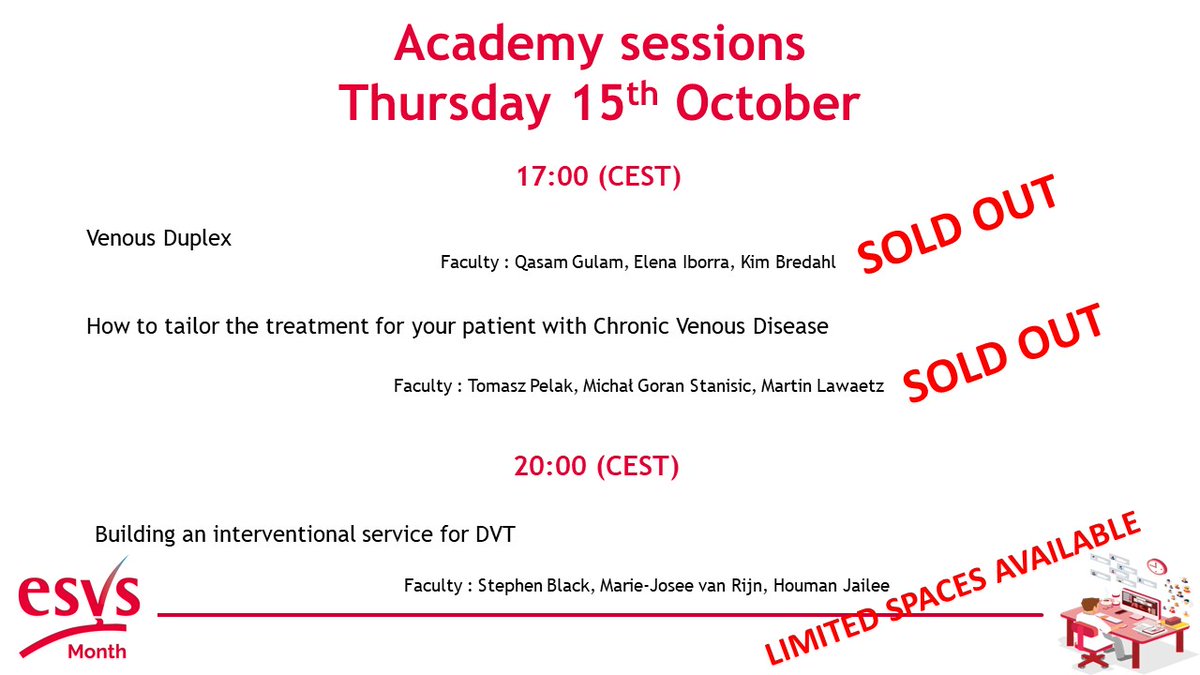 ESVSmembership's tweet photo. See what the #ESVSAcademy has planned for today ! #ESVSMonth
Didn't manage to book a ticket? Head to the event platform (https://t.co/GQLexE4qkx) 5 minutes after the sessions start to see if there are any free spaces available*
*must hold a valid #ESVSMonth registration https://t.co/k2CN5QnZOb
