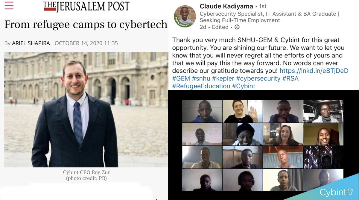 Education should be accessible and affordable for all! The <a href="/Jerusalem_Post/">The Jerusalem Post</a> covered @CybintSolutions cyber bootcamp for refugees with <a href="/SNHU/">SNHU</a>. It’s a great honor to #reskilling  learners from different backgrounds around the world to build a career in #cybersecurity.
 #workforce