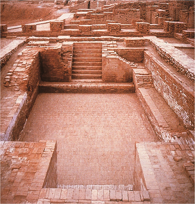 The Great Bath is a key aspect of Mohenjo-Daro. It was 12m X 7m and 2.4m deep with two flights of ten steps on either side. It was supplied with fresh water from its own well nearby and had its own drainage system. The bricks were so precisely placed there was barely a few