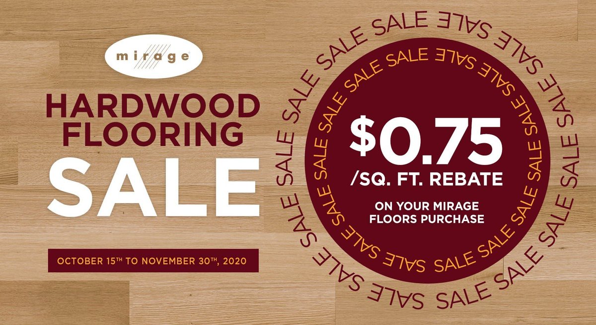 HoriznInteriors's tweet photo. SALE SALE SALE!!!

Mirage hardwood flooring, Oct 15th - Nov 30th

The rebate is $0.75 per sq. ft., no matter what quantity is purchased. 

See Mirage samples in our showroom
Just call 781-281-1793
Designer@HorizonInteriorsLLC.com https://t.co/BDRWBhAApK
