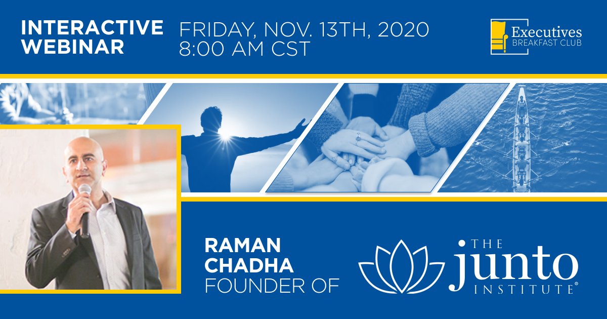 The mantra is "it is never too late to learn," and our next featured leader illustrates this point perfectly! Join us Friday, November 13, to hear from Raman Chadha of <a href="/JuntoInst/">The Junto Institute</a>, and learn how you too can start on your journey to self-discovery! bit.ly/3gjK32Z