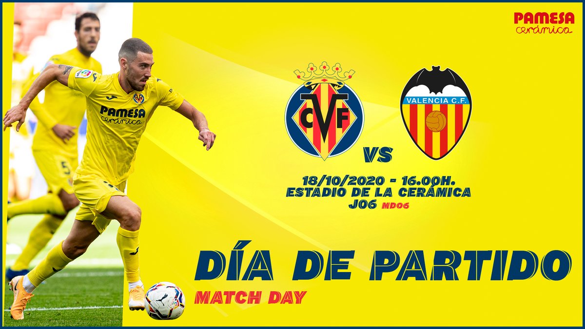 VillarrealCF's tweet photo. ¡Día de jornada liguera para el Submarino! ¡Día de derbi autonómico en Vila-real!

🆚 ⁦@valenciacf
⌚ 16.00 horas
🏟 #EstadioDeLaCerámica
🗓️ Jornada 6
🏆 @LaLiga
📱 #VillarrealValencia https://t.co/APCooZbOgy
