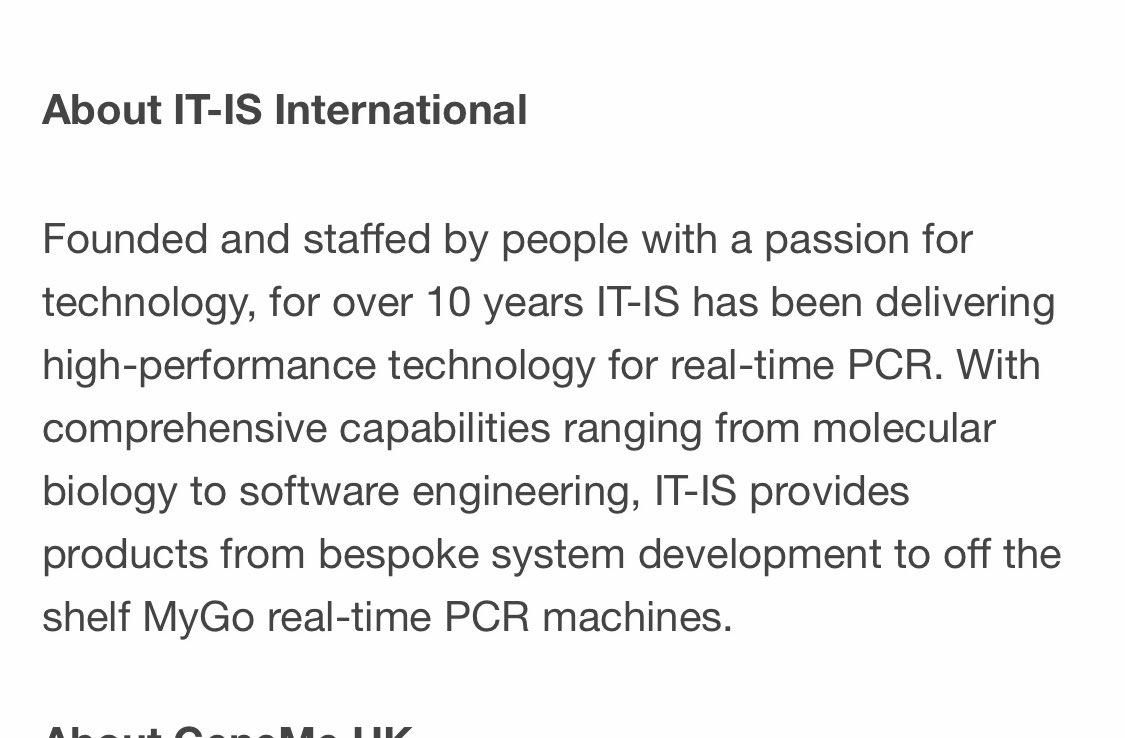  #ncyt  #novacyt  $alnov Acquisition of IT-IS International Ltd “will significantly increase the manufacturing capability of IT-IS to manage the expected demand for its q16 and q32 PCR instruments”It-IS international’s Qpcr is used globally  https://www.businesswire.com/news/home/20200812005519/en/Rishi-Sunak-Visits-UK-Manufacturer-of-COVID-19-Analysis-Equipment