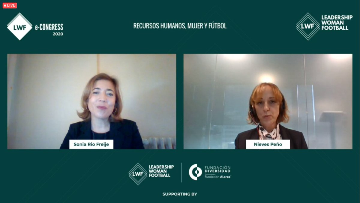 Fund_Diversidad's tweet photo. 🗣️ Nieves Peño Jiménez, Directora de RRHH de 
@LaLiga y @sonitario nos han hablado sobre ‘Recursos Humanos, Mujer y Fútbol’ en el #LWFeCongress
#UnidosEnLaDiversidad #Diversity #LWF2020 #MesaRedonda @LWFcongress https://t.co/j7Pvms7WST
