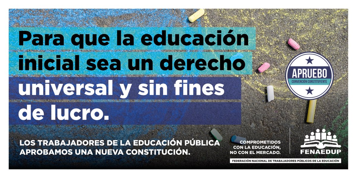 Por el Derecho a la educación de los niños y niñas de Chile. Para que las futuras generaciones vivan en un Chile Digno #Apruebo #ConvencionConstitucional #EducacionPublica <a href="/anefchile/">ANEF</a> @Fenaedup @Aprojunji  @asumechile @andimenacional <a href="/EvepInicial/">Evep Inicial</a> @colegioprofes <a href="/afaebnac/">AFAEB #JunaebNoSeVende</a> <a href="/ASFUNCO/">Asfunco</a>