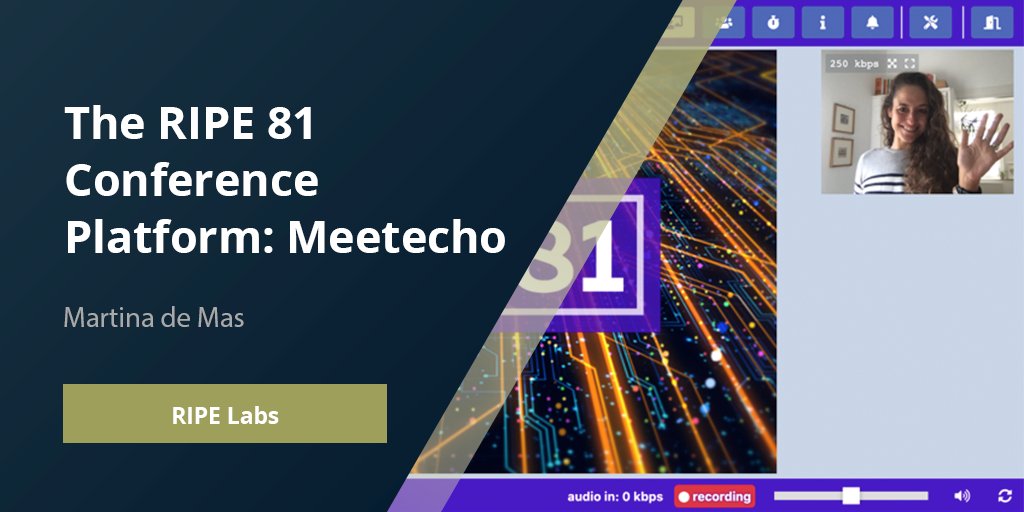 ripelabs's tweet photo. After #RIPE80 the @ripemeeting team was on the lookout for a virtual conference tool that meets all their requirements. Martina de Mas shares an overview of the new #RIPE81 platform, Meetecho, in this #RIPELabs article:
https://t.co/pOIhT6xlYp https://t.co/E1vs67NJuJ