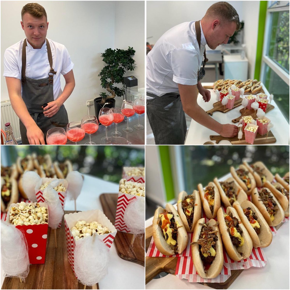 JoeMcleod93's tweet photo. I had fun catering a private office event yesterday, with my carnival menu 🎡: hotdogs🌭, candy floss🍬, popcorn🍿 &amp; cocktails🍸. We are able to offer fully Covid safe and socially distanced catering for small workplace events - email privatedine9@gmail.com to enquire! https://t.co/9IMdWR1GMj