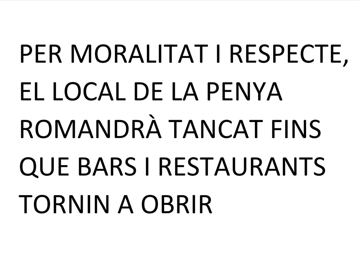 Després de conèixer les noves mesures adoptades pel govern, des de la penya ens sentim moralment obligats a tancar temporalment, esperem poder retrobar-nos tots com més aviat millor, cuidem-nos.