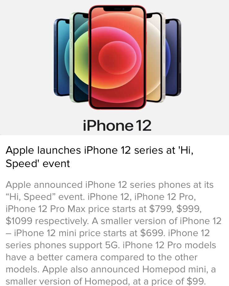 📱 Apple launches iPhone 12 series at 'Hi, Speed' event

Save your time by reading/listening such short news. 🗞️🎧  Download the popular TidBeats app 🚀@ tidbeats.org

#Apple #iPhone12 #HiSpeedEvent #5G #Camera #Homepod #HomePodMini #TimCook #technews