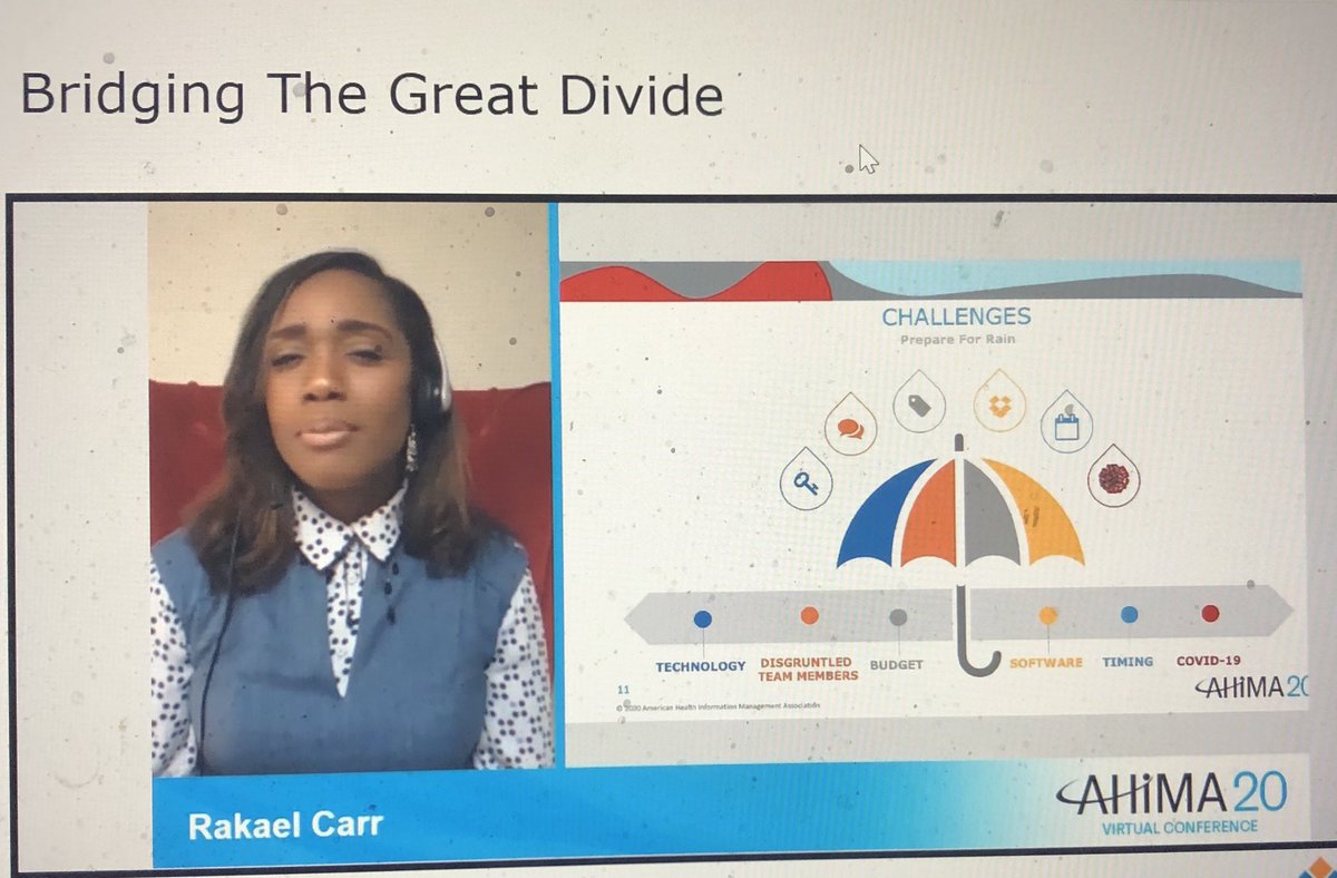 Mstegreen's tweet photo. @RakaelCarr  @MdHIMA1  Great Presentation! Bridging the Great Divide in Maryland! Leverage commonalities! #AHIMA20 https://t.co/Ymgv8pewmS