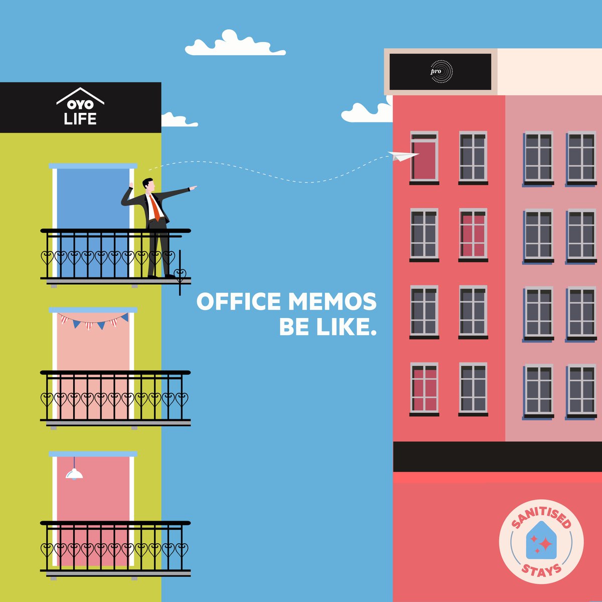 Book an OYO LIFE just a paper plane throw away from your office! 

#StaySafe #CleanStays #GetBackToWork #WorkLifeBalance