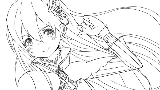 なかなか完成絵を上げられないので進捗を…エキドナさんの線画描いてます 