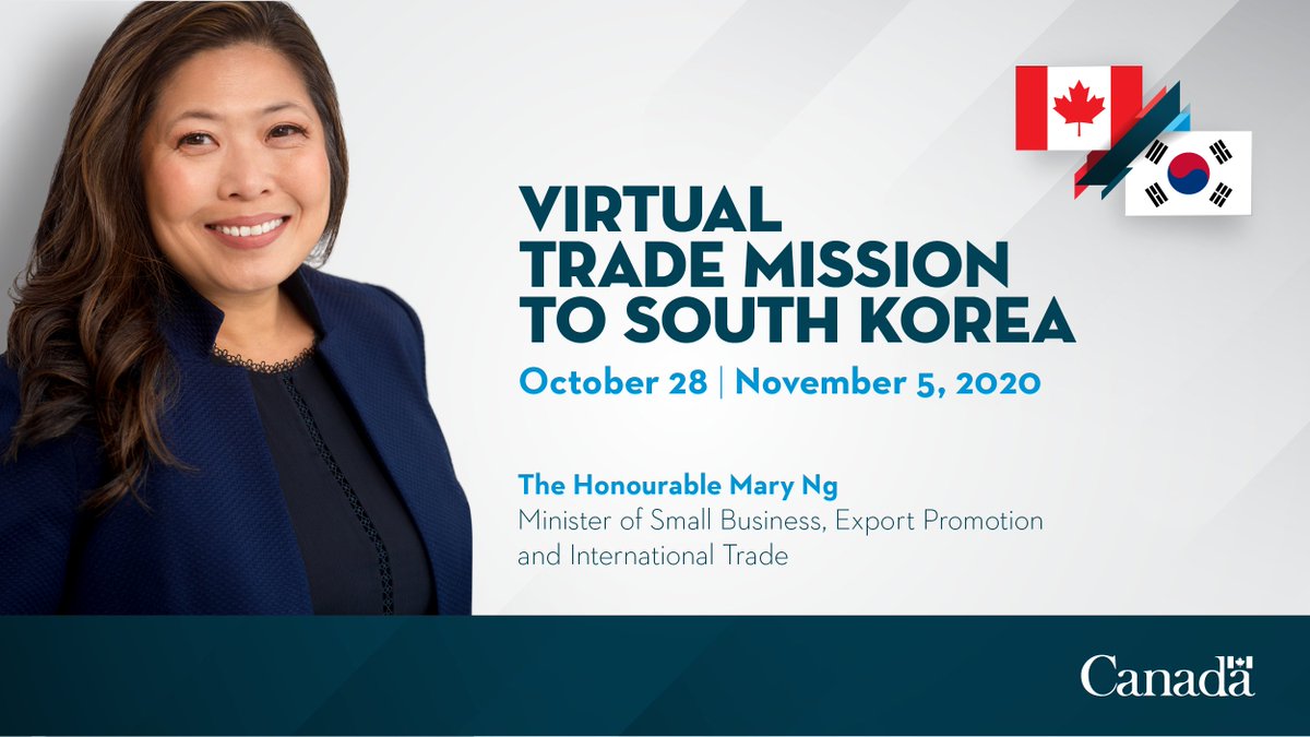 CanadaTrade's tweet photo. Amid #COVID19, the Government will continue to help businesses explore new opportunities in international markets. Minister Ng will be leading a #VirtualTradeMission to South Korea later this month! 

Find out more ➡️https://t.co/X11EmJI4MV https://t.co/sbTaxDqswd