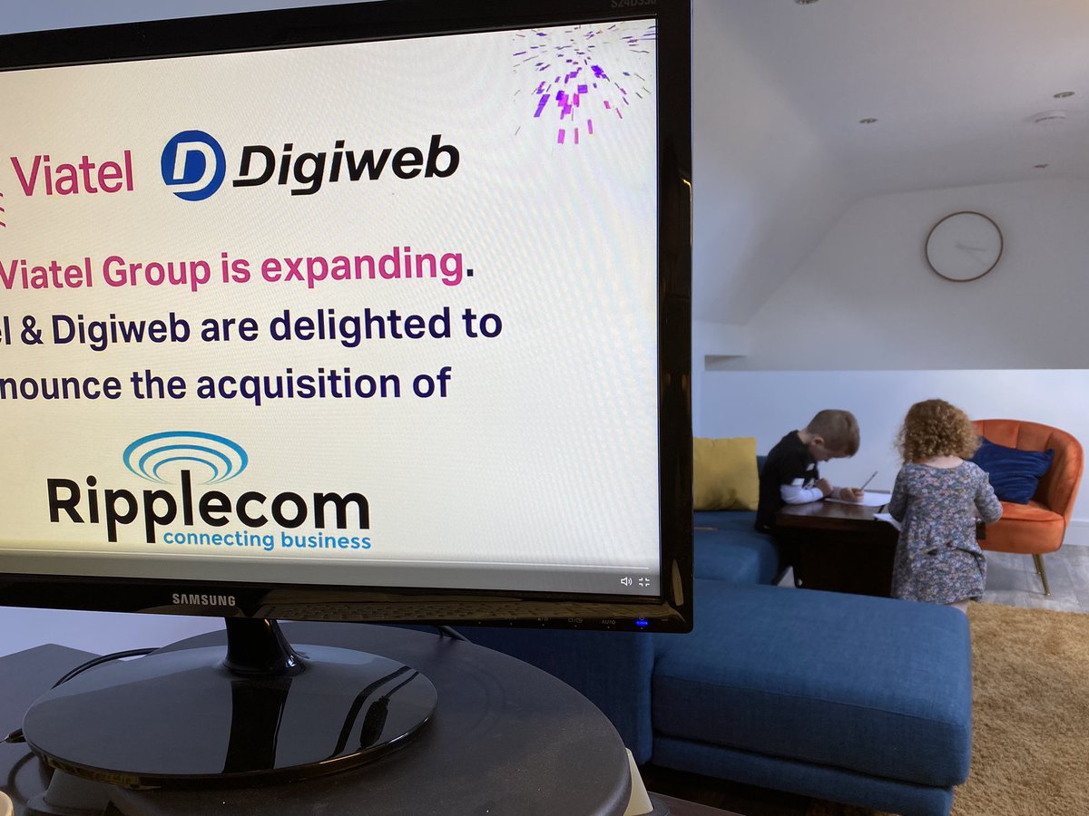 ViatelDamien's tweet photo. Announcing @ViatelEurope have acquired @ripplecom while the kids do some art in the background 😂 #changedtimes #BuildingSomethingSpecial #guaranteedirish #COVID19ireland https://t.co/1kaYQreNfL