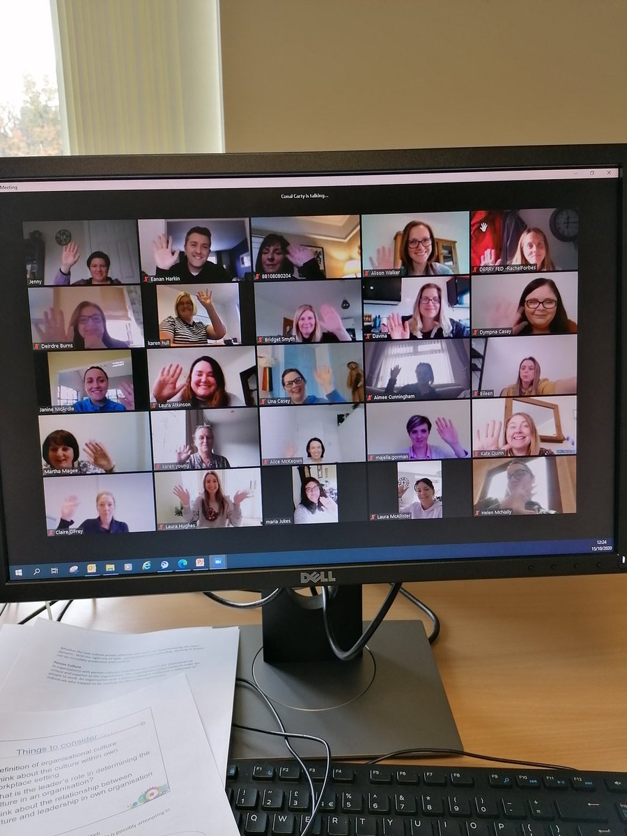 ccon1's tweet photo. @collective_ni The PG Diploma group taking time out to give everyone a wave during the session on values and organisational culture today. https://t.co/BE34d4Iged