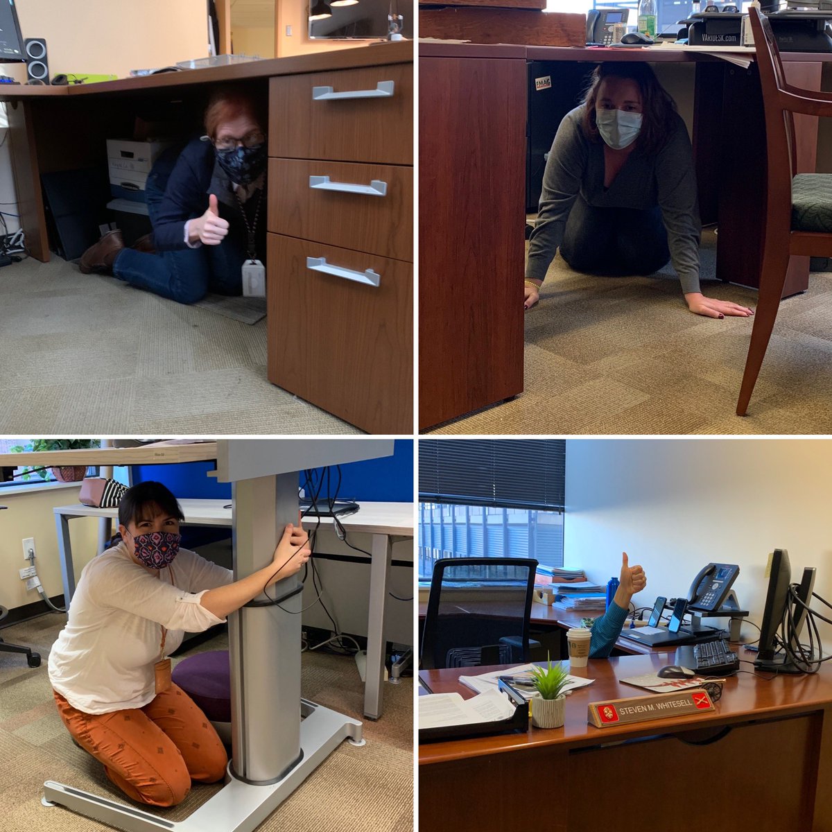 Drop Cover and Hold On! #ShakeOut Earthquake Drill in full effect in the office and at home. Show us your #SafePlaceSelfie by tagging our account and learn more about earthquakes at Shakeout.org