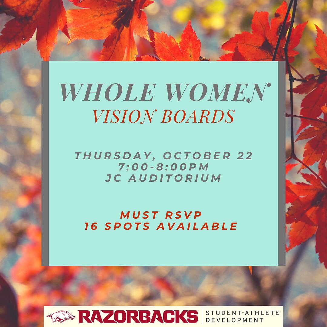RazorbackSADev's tweet photo. 🥳 Female Student-Athletes! The time is finally here! Join us for WHOLE Women next Thursday at 7pm in the JC 🥳 

RSVP Link is below.. these 16 spots will go fast so sign up asap!

https://t.co/Yl7IuRMuz1 

#WomenHelpingOthers
#LeadAndEmpower https://t.co/ViExnakz0d
